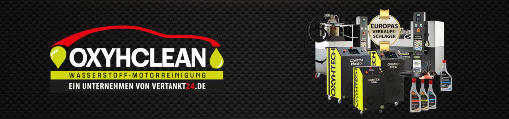 Logo oxyhclean mit einem Bild der Reinigungsgeräte von oxyhtech